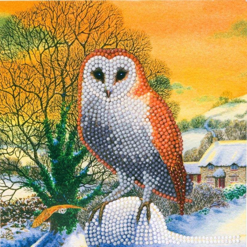 CCK-XM60: "WINTER OWL", 18X18CM CRYSTAL ART CARD